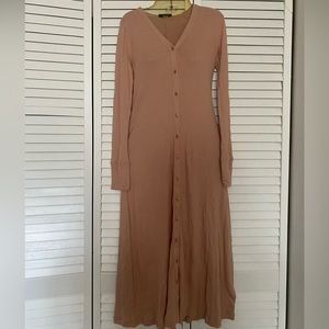 Ribbed long sleeve tan/cream button-front dress from J. Crew.